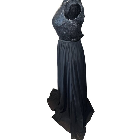 Christina Wu Celebration Black Sequin & Chiffon Sleeveless Gown Size 0 - Picture 5 of 8